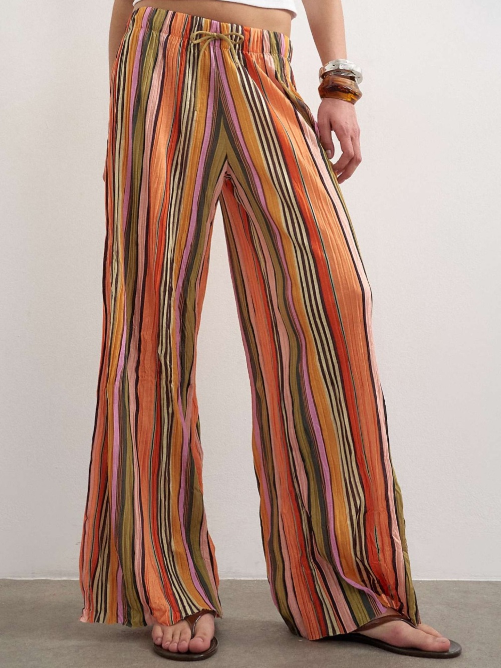 NWT ASOS Topshop Crinkle Tie-Waist Wide Leg Pants in Orange Stripe